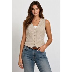 Marsh Landing Beige Leather Vest Womens Size 0 Button Front